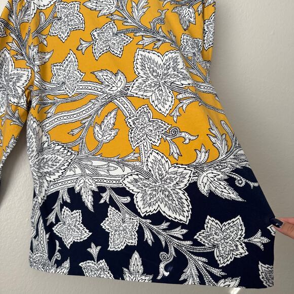 The Talbots Tee Women Yellow Tunic Blouse Longsleeve Floral Cotton Blend Size XL - Picture 11 of 11